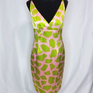 Kathlin‎ Argiro Atelier 100% Silk Pink/Green Giraffe Print Size 8  #363